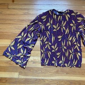 NWOT Zara colorful pleated trumpet sleeve top